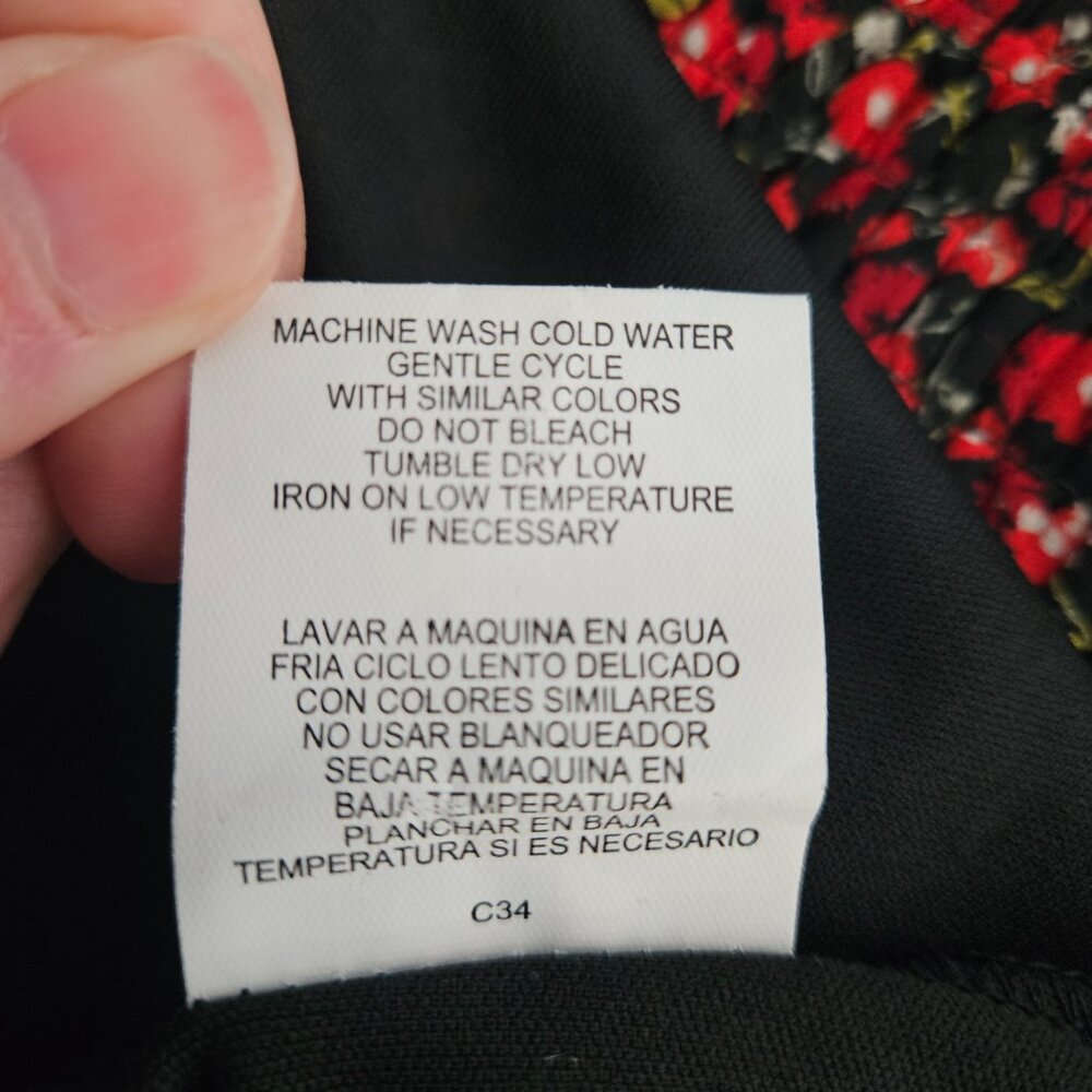 Lily Rose Smocked Black Red Floral Small Mini Dress - Picture 9 of 12